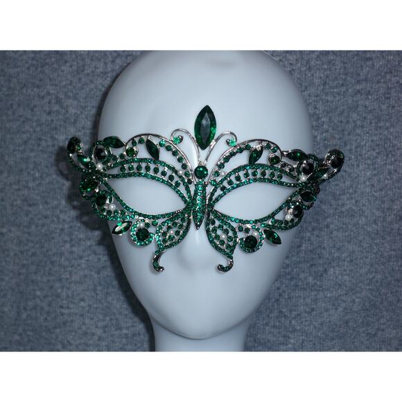 Green rhinestone mask, masquerade costume ball party costume prom bridal mask - Picture 6 of 8